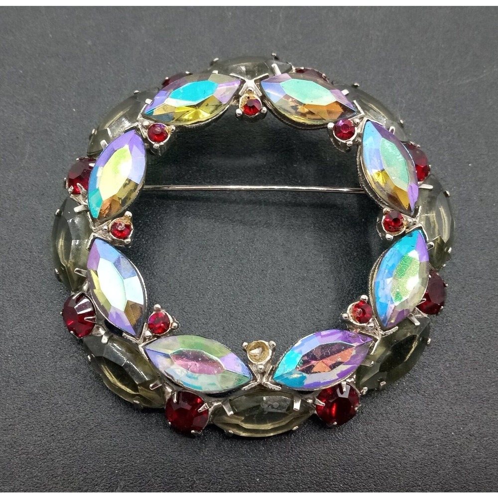 Vintage Large Red Aurora Borealis Brooch Pin